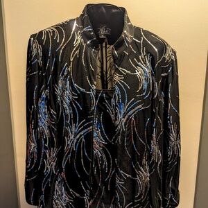 Tank and Jacket Assemble; black and silver Sequins by Alex Evenings; worn once